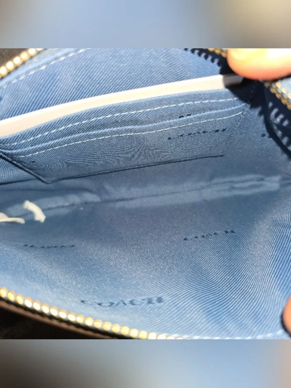 Coach Blue Pebble Leather Wristlet – Gold Hardware, Detachable Strap